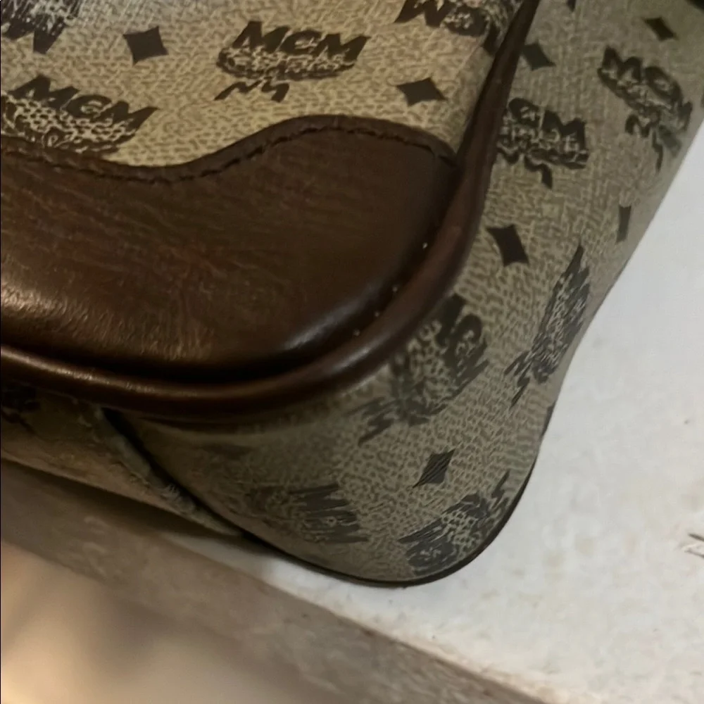MCM Brown Leather Trim Monogram Briefcase